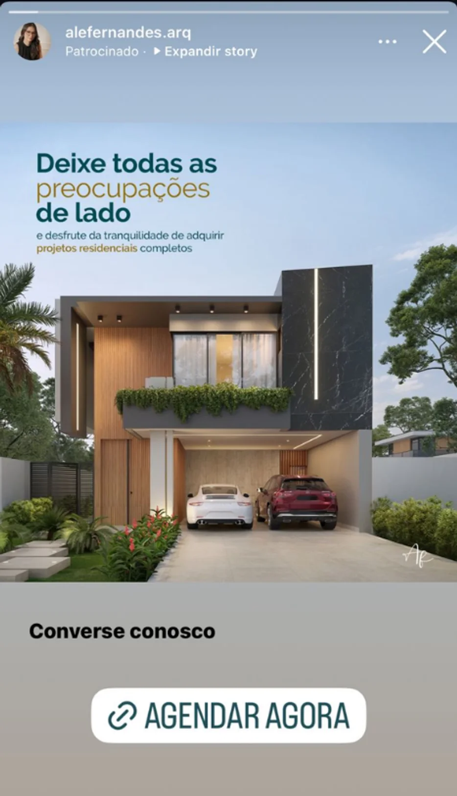 Story patrocinado real de arquitetura no Instagram